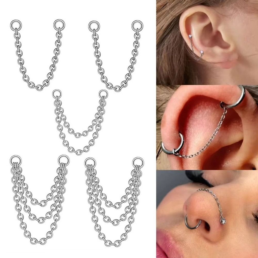 Body Jewelry Nose - Cadena de titanio para nariz, triple