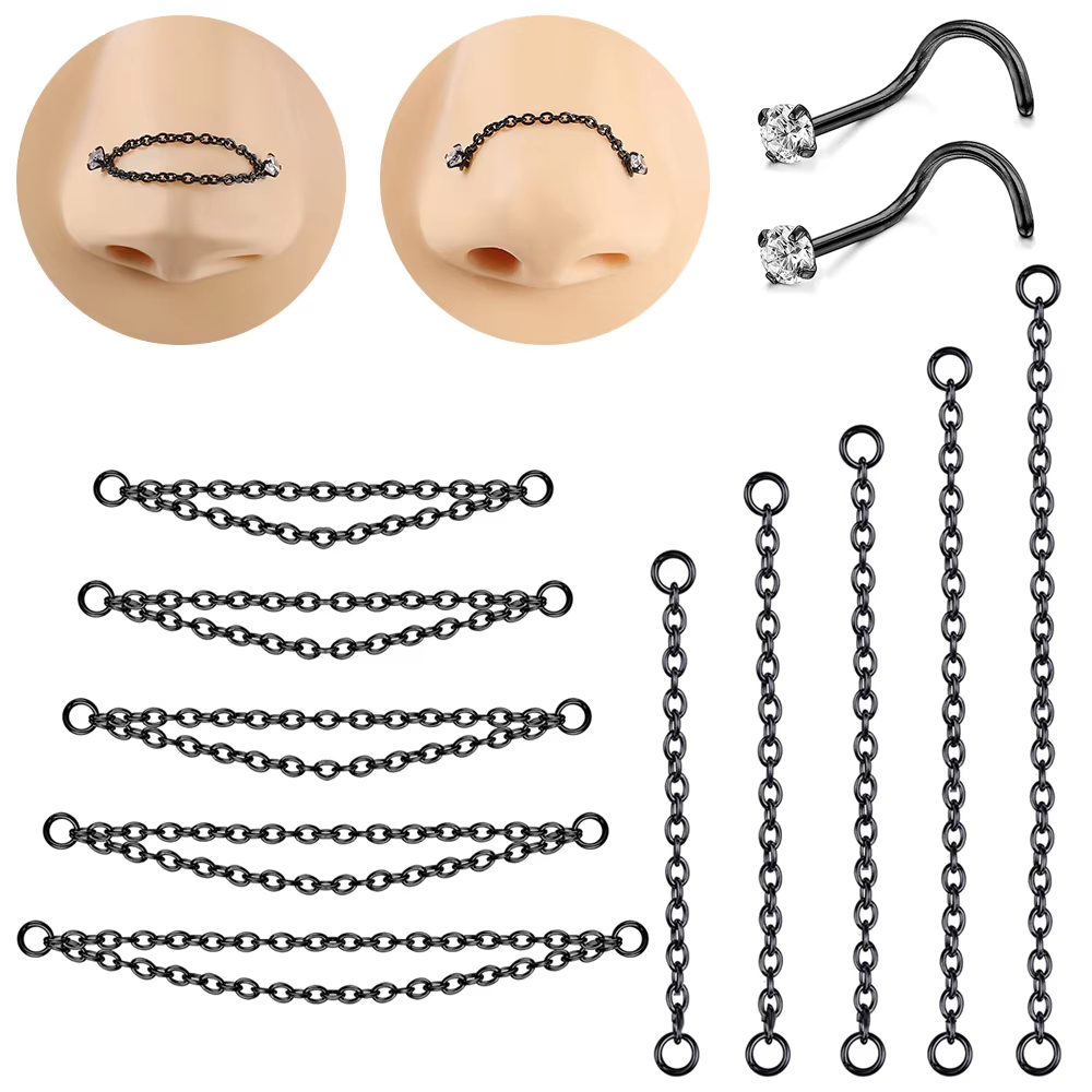 Body Jewelry La - Cadenas de nariz de placa negra