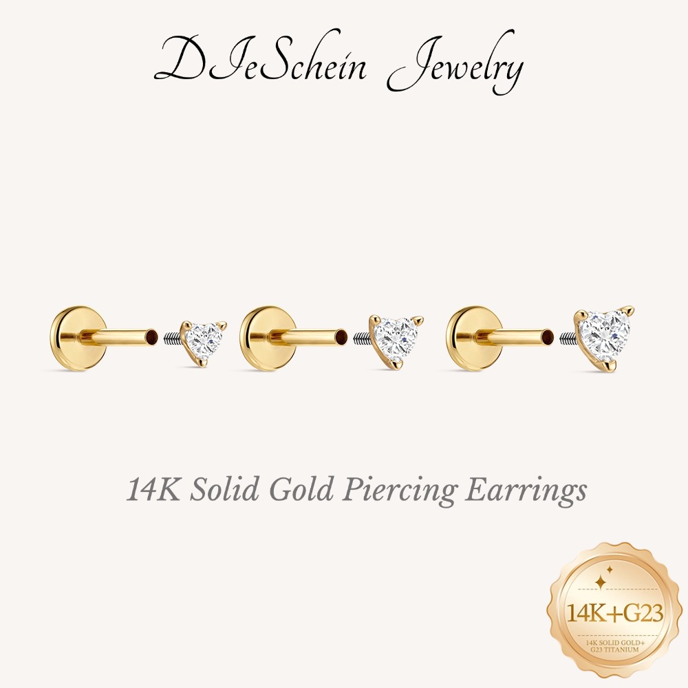 Body Jewelry Flat Back - DIeSchein Pendientes de Oro Sólido de