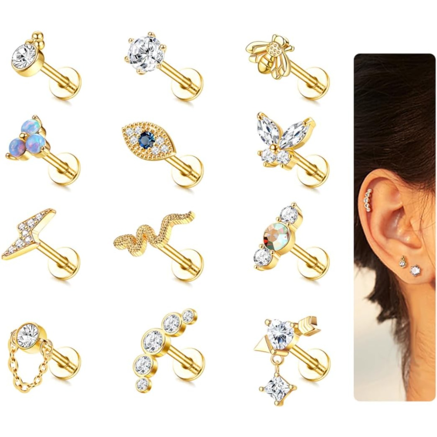 Body Jewelry Flat Back - Bobisty, 1 pieza, pendientes de cartílago