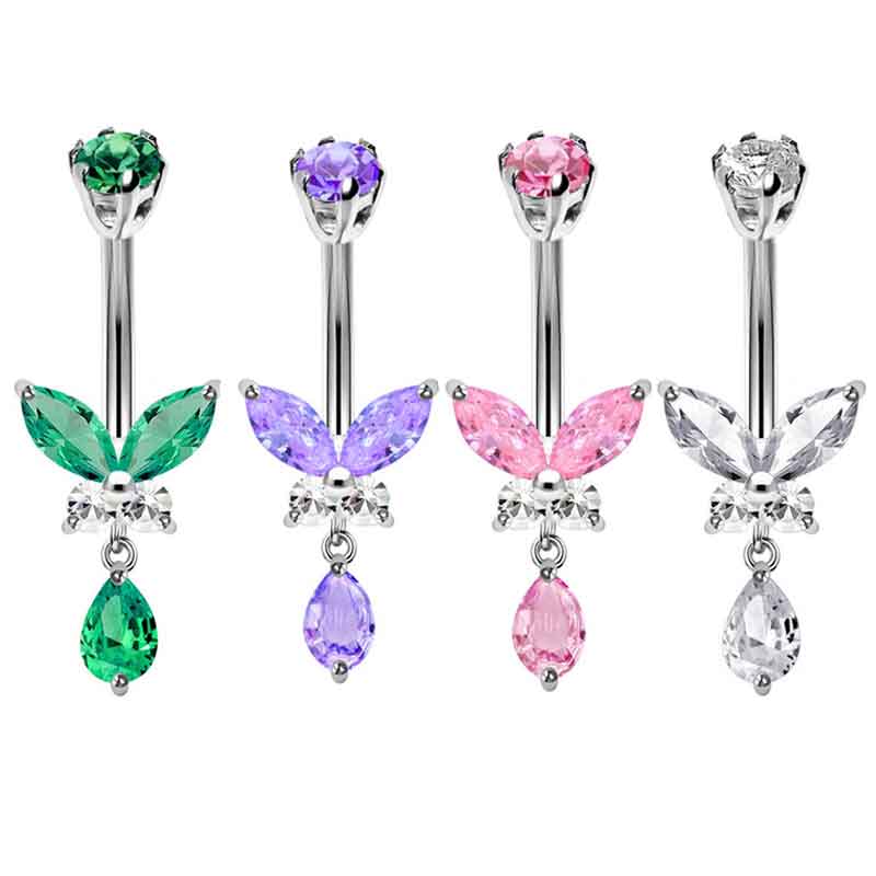 Body Jewelry Co - Anillos de ombligo de mariposa colgante