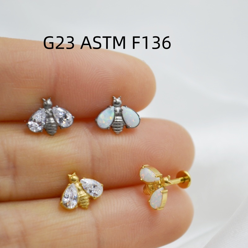 Body Jewelry La - Lot10pcs G23 titanio Bee Opal CZ