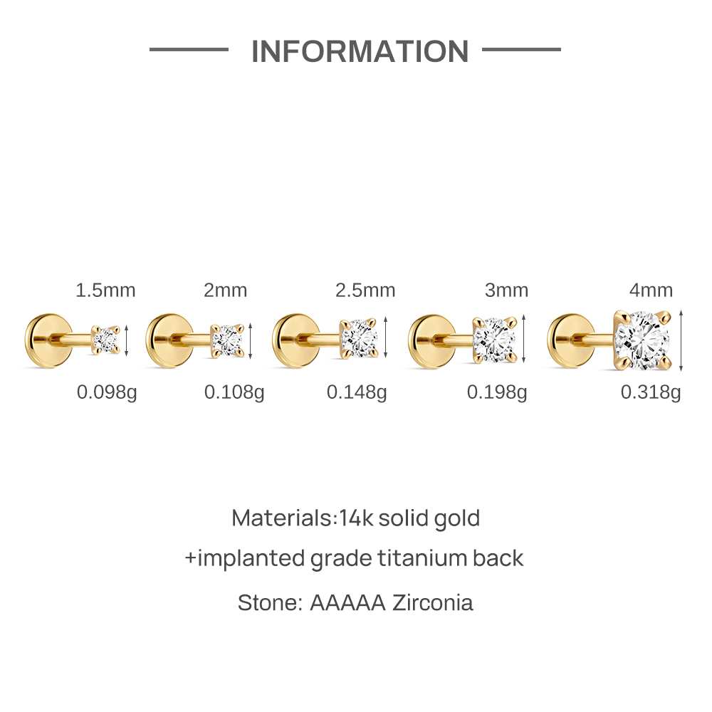 AIDE Pendientes de oro macizo  - Body Jewelry Flat Back reseña y precio