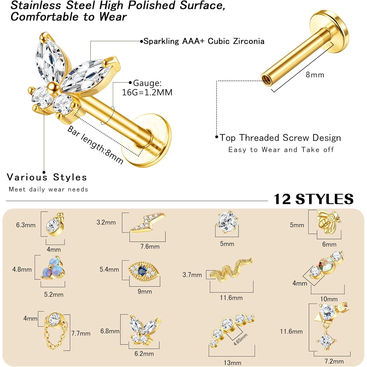 Bobisty, 1 pieza, pendientes d - Body Jewelry Flat Back reseña y precio